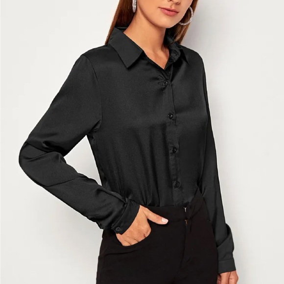 Luxe white casual button down satin shirt - Picture 16 of 16